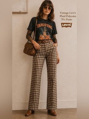 Vintage Rare 70’s Levi’s Strauss Sta-Prest Beige Plaid Women’s Pants